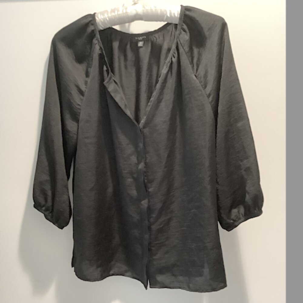Talbots Petites - Classic  Black Blouse, 3/4 sleeve, Size 12P, 100% Polyester
